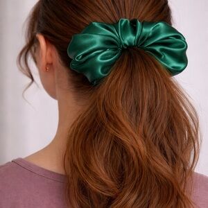 Elegant Teal satin Hair Scrunchie. Large